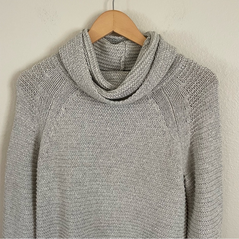 Lilla P Cowl Neck Ribbed Knit Turtleneck Sweater Oatmeal Gray Size XS - Picture 3 of 9